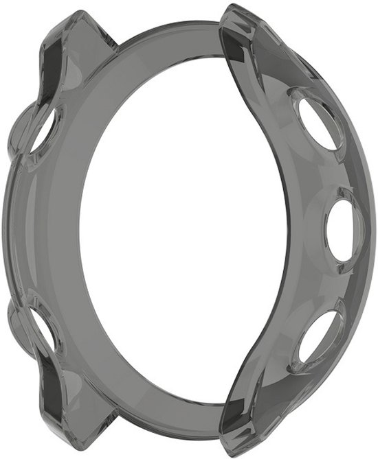 Transparante TPU hoes met uitsparingen voor knoppen, voor een Garmin smartwatch.