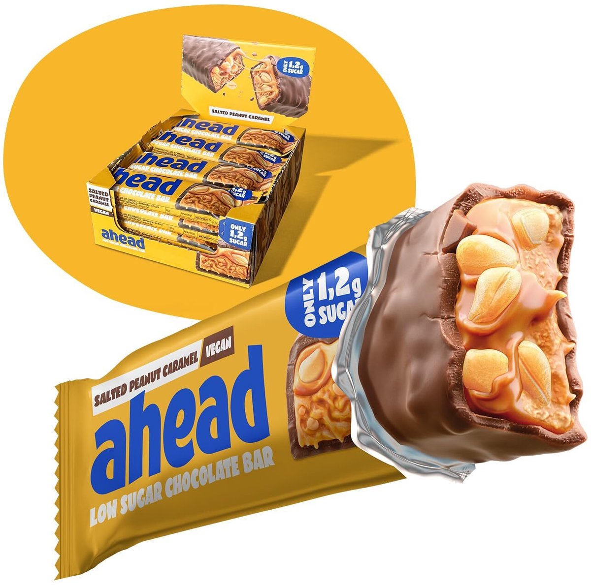 ahead Chocolate Bar – Suikerarme Chocoladereep – Doos – Low Sugar, Low Carb – Max. 2,1g Suiker per Reep