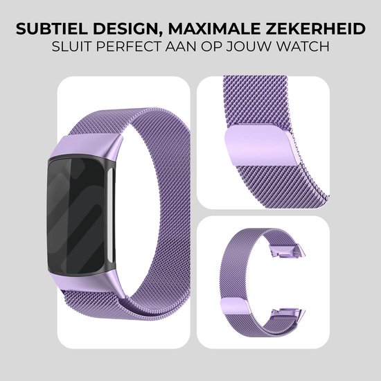 Bracelet milanais de Luxe Strap-it - adapté à Fitbit Charge 6 - Bracelet milanais en acier inoxydable pour tracker d'activité Charge 6 (violet clair)