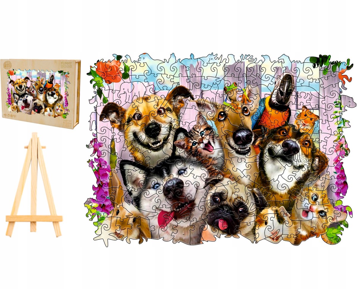 Houten Puzzel 300 Stukken - Leuke Honden in Houten Kist