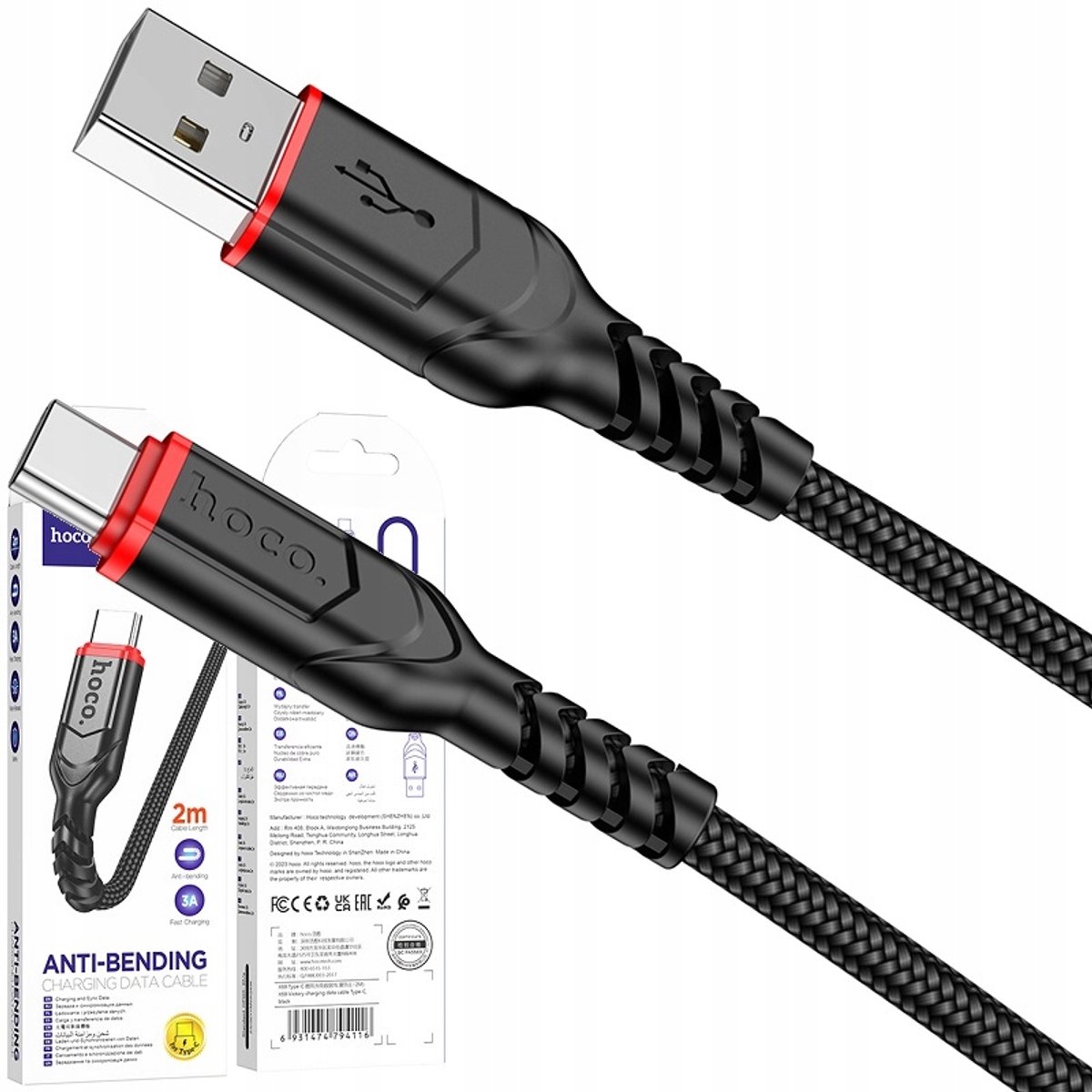 HOCO X59 USB-C Kabel 3A 2m Quick Charge 3.0 Nylon Opl 200cm