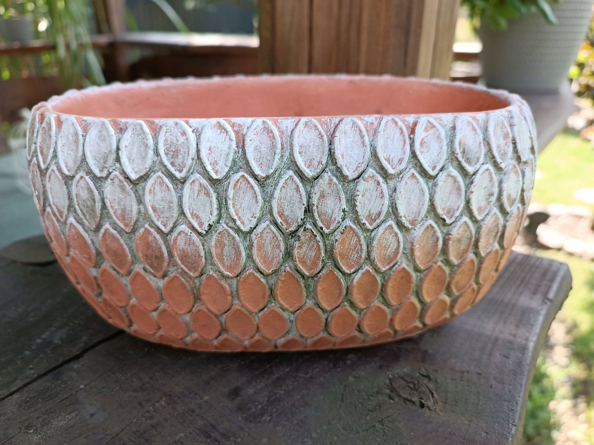 Keramieken Plantenbak 21cm Wit Oranje Rustiek Boho Stijl