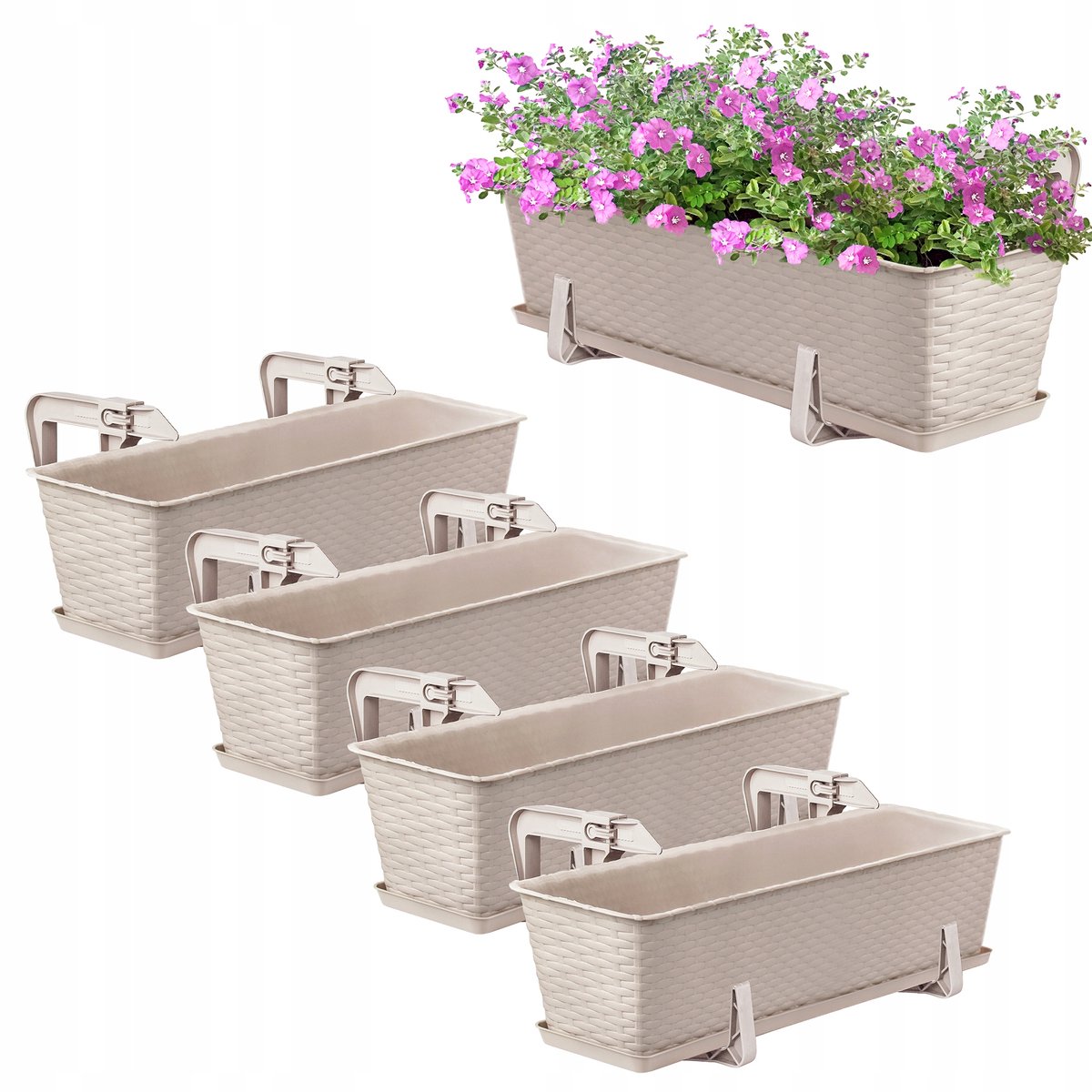 4x Balkonbak Beig 60cm met Ophangbeugels - Set