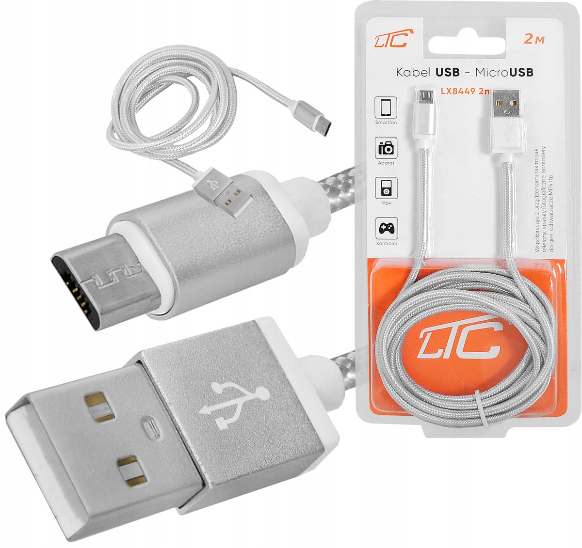 Sterke Grijze USB-A naar MicroUSB Kabel 2M - Snel Laden & Data