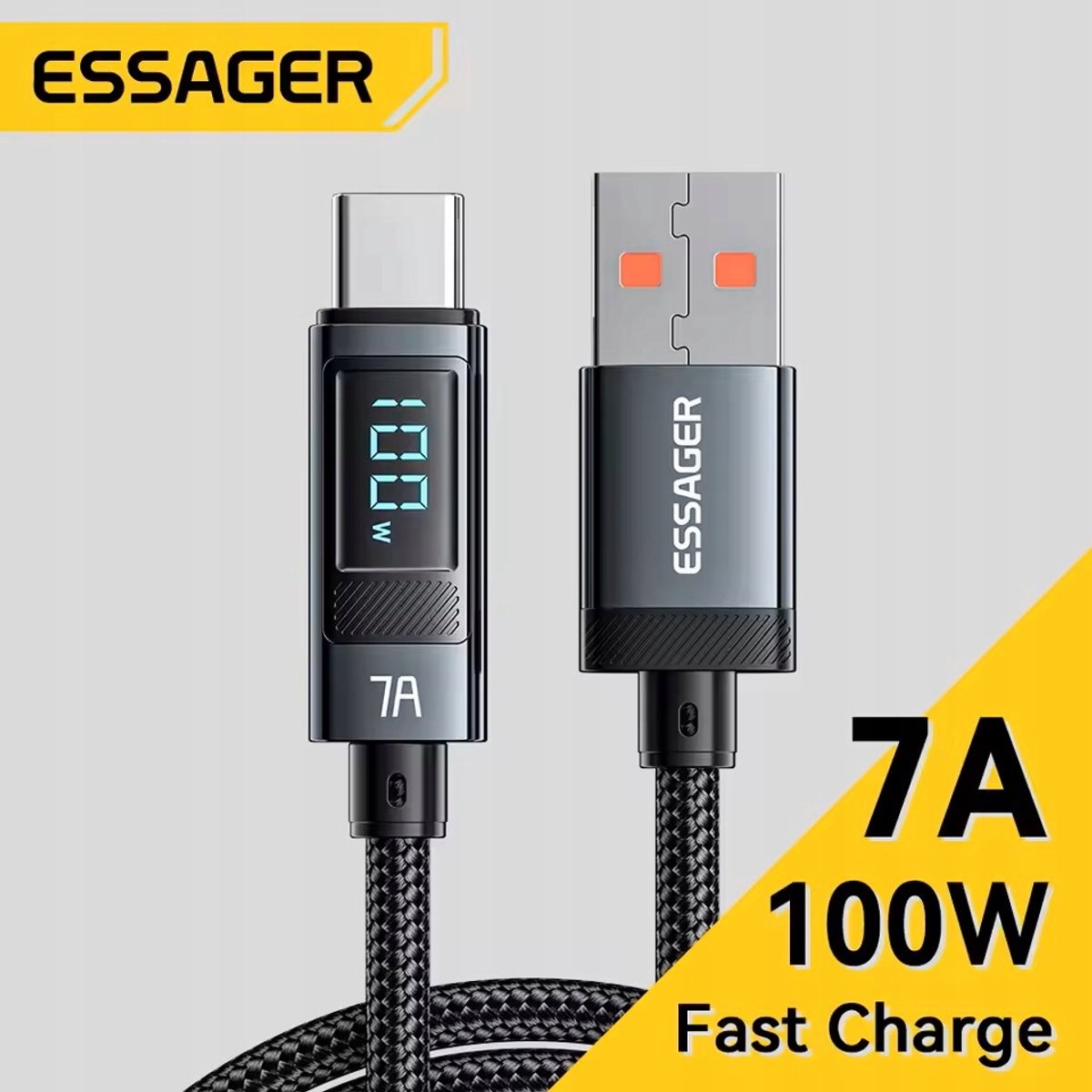 ESSAGER 7A USB-C Kabel 100W Snel Laden LED 2m
