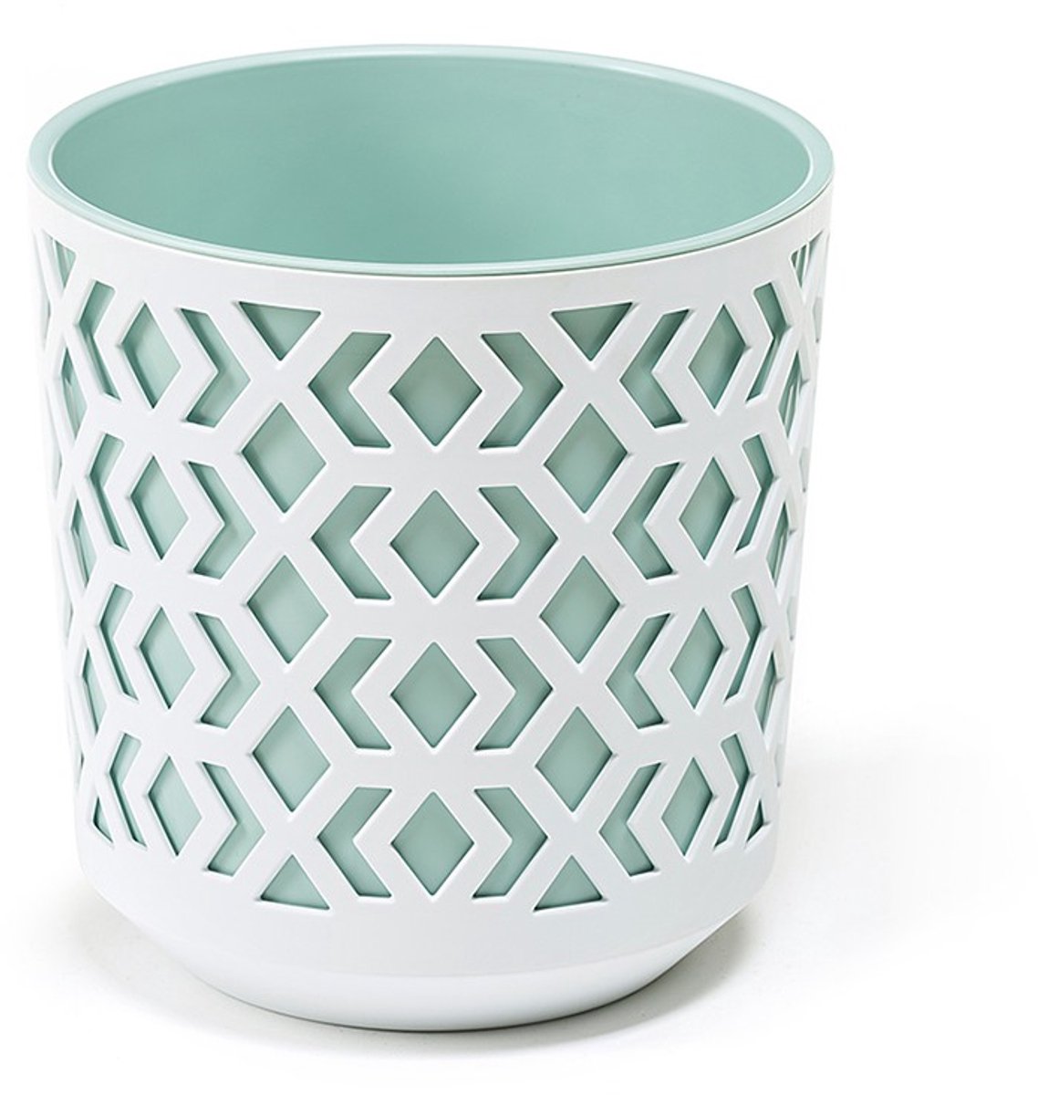Lamela Azteca Pot Wit/Mint Ø25cm - Decoratieve Buitenpot met Inzet