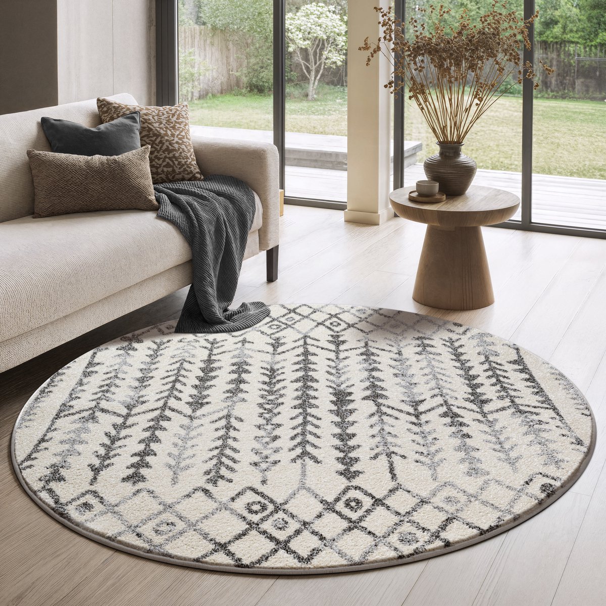 Muratap Boho Rond Vintage Kelim Laagpolig Vloerkleed Crème- 120 CM Ø Creme