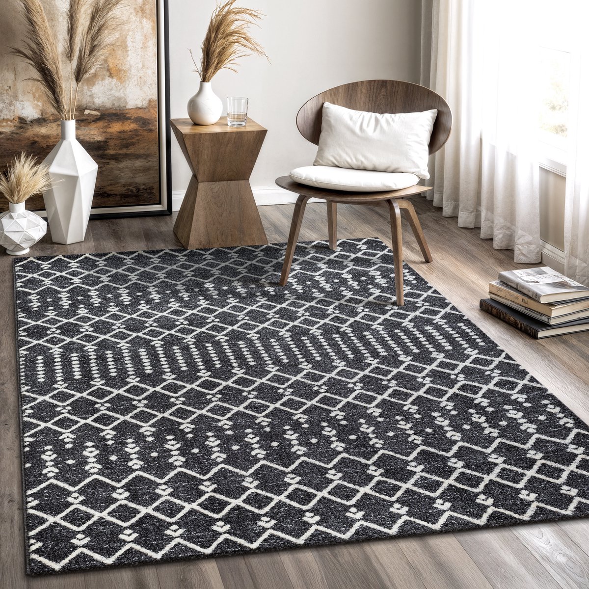 Muratap Boho Antik Laagpolig Vloerkleed Zwart/Grijs- 200x290 CM