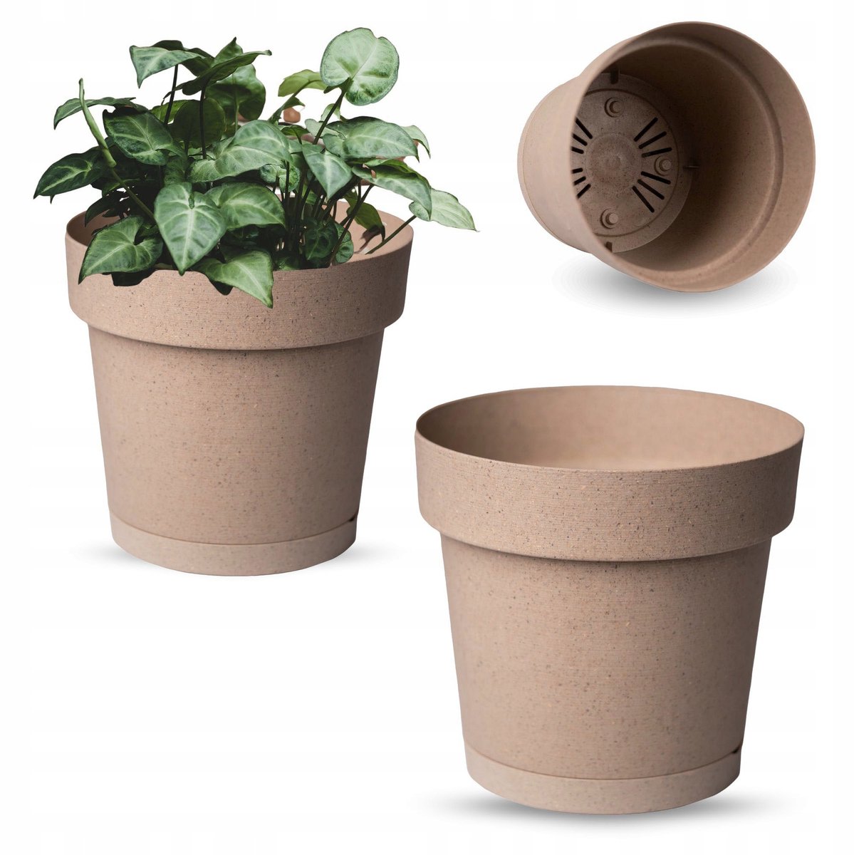 Omago Bloempot met Schotel 20cm - Stijlvol & Praktisch Beige Kunststof