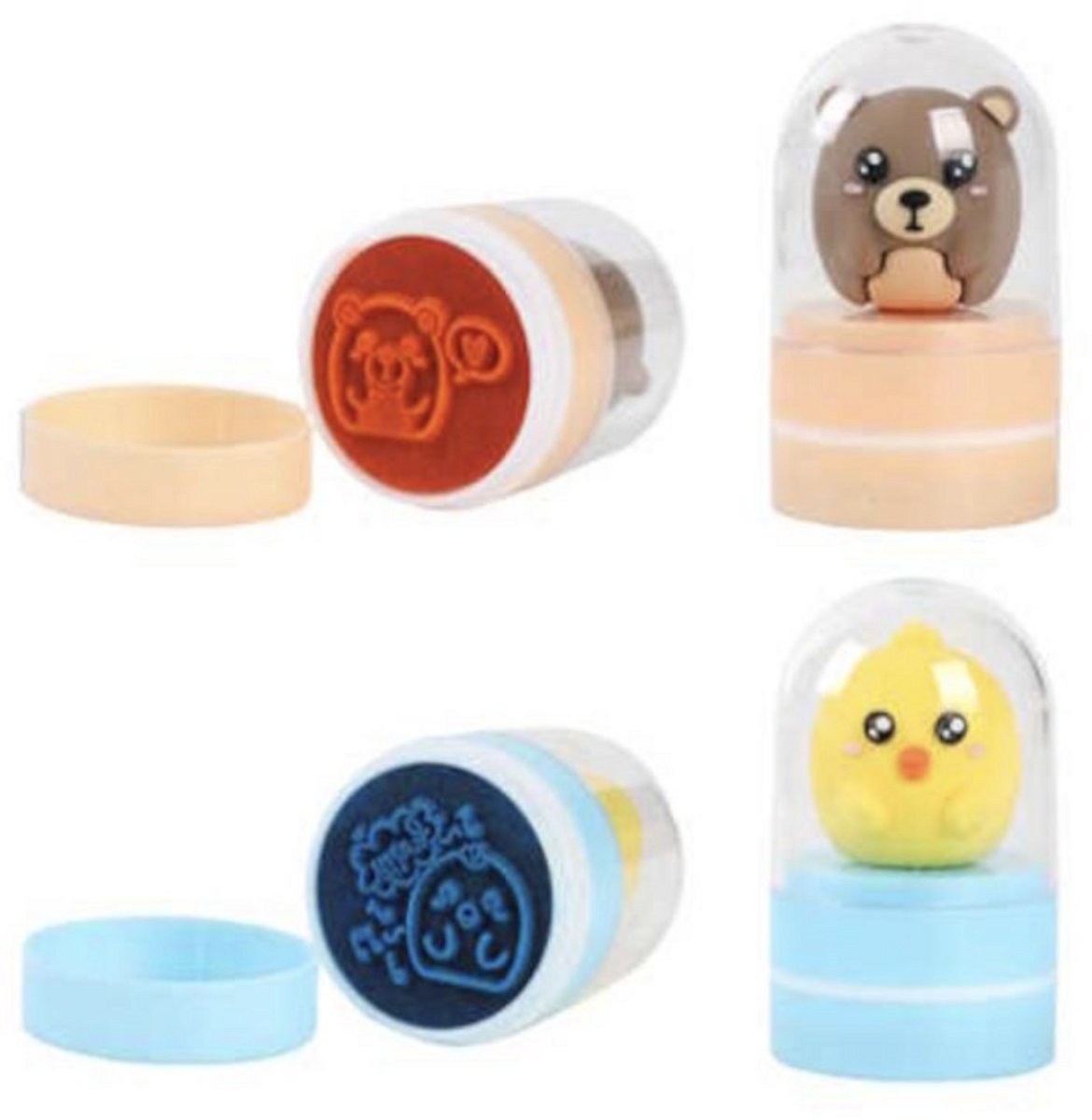 iTotal set van 2 Stamp “BEAR” & “PIO PIO” self ink stamps 3x3x5cm