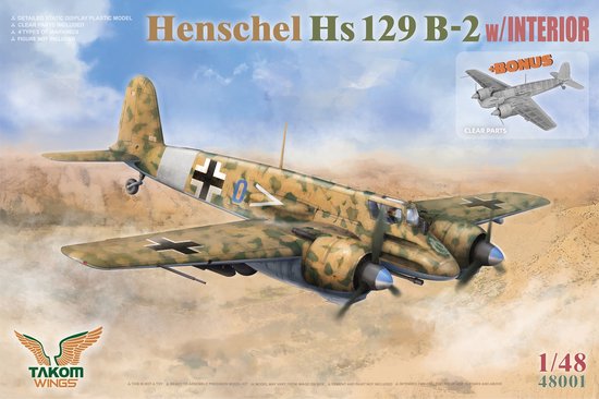 Takom Modelbouwpakket Vliegtuigen - 48001 Henschel Hs 129 B-2 WWII - Duits Propellervliegtuig Plastic - 1:48 - Modelbouw