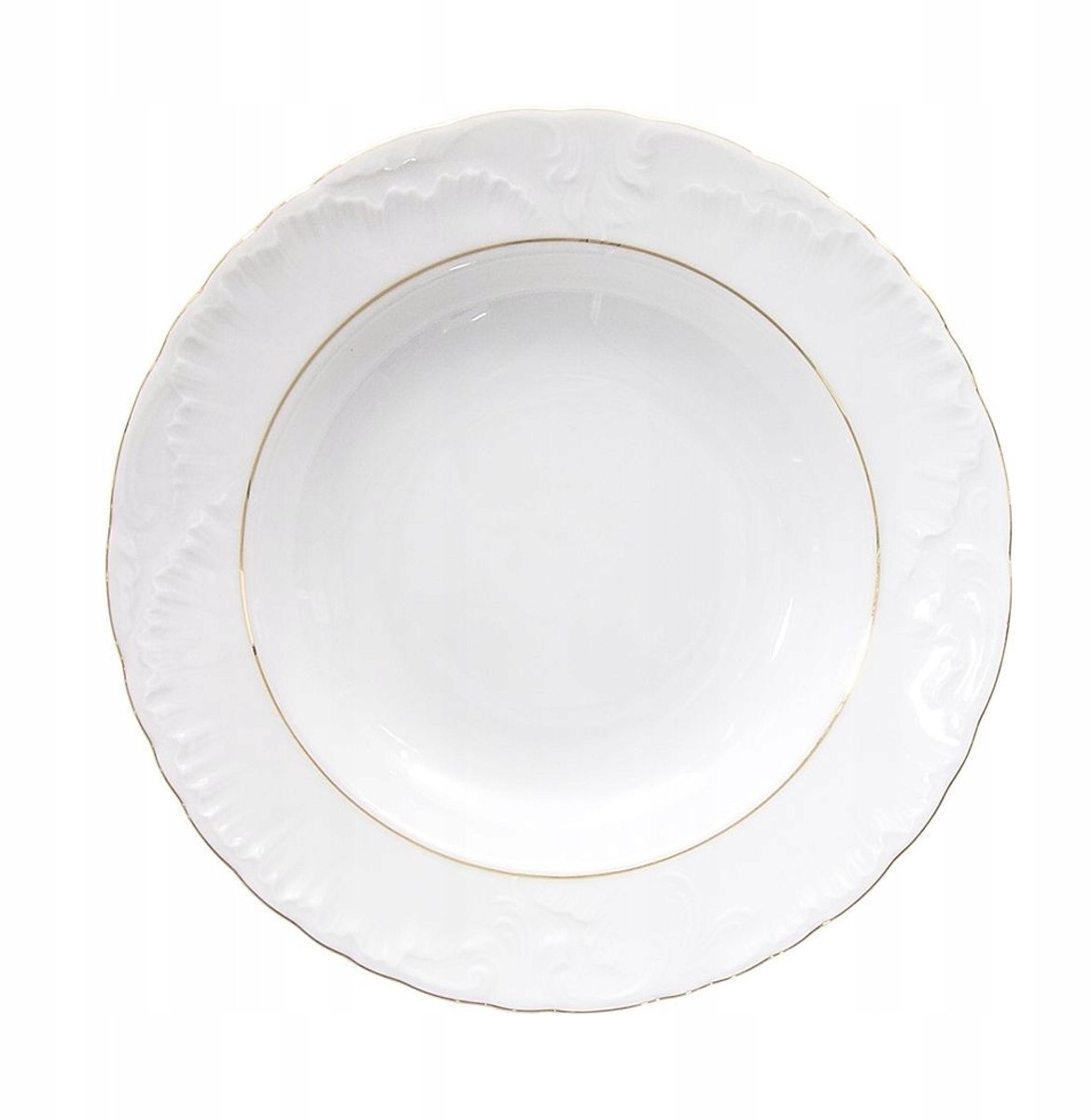 Ćmielów Rococo Diep Bord 22,5 cm - Wit met Gouden Strepen
