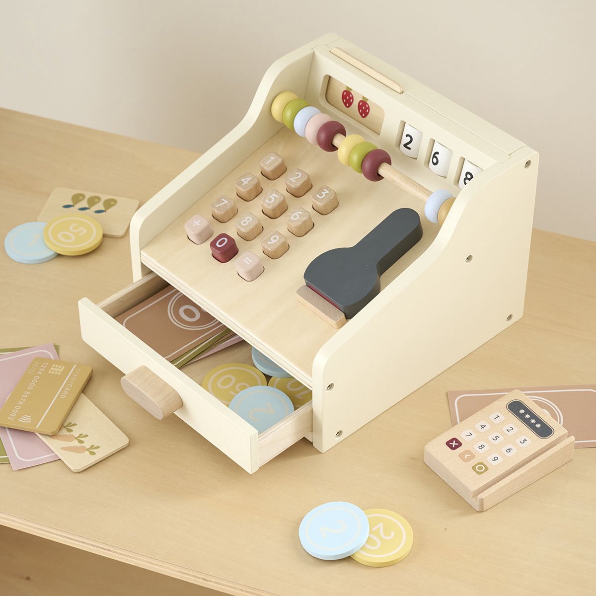 Petite Amélie Houten speelgoed kassa Noisette 31 dlg
