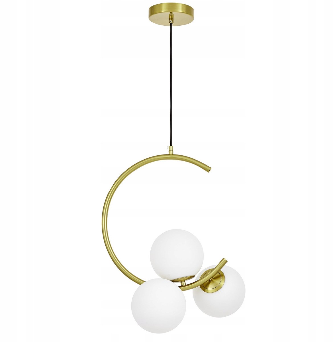 Moderne hanglamp met 3 witte glazen schalen, messing