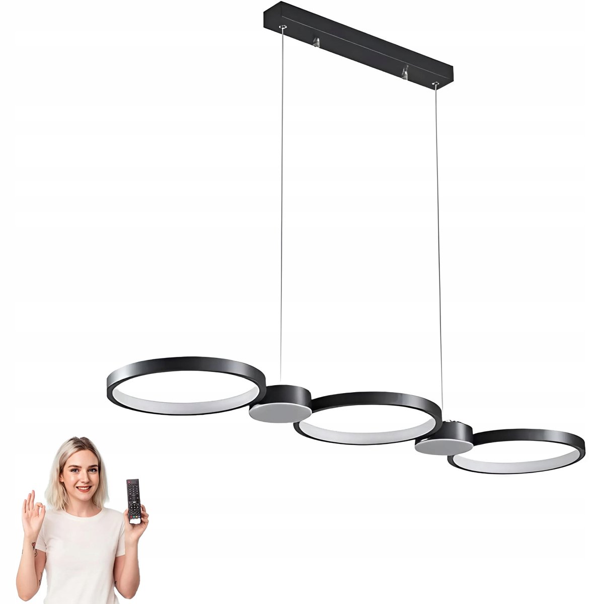 Moderne LED Plafondlamp Zwart 3 Ringen met afstandsbediening