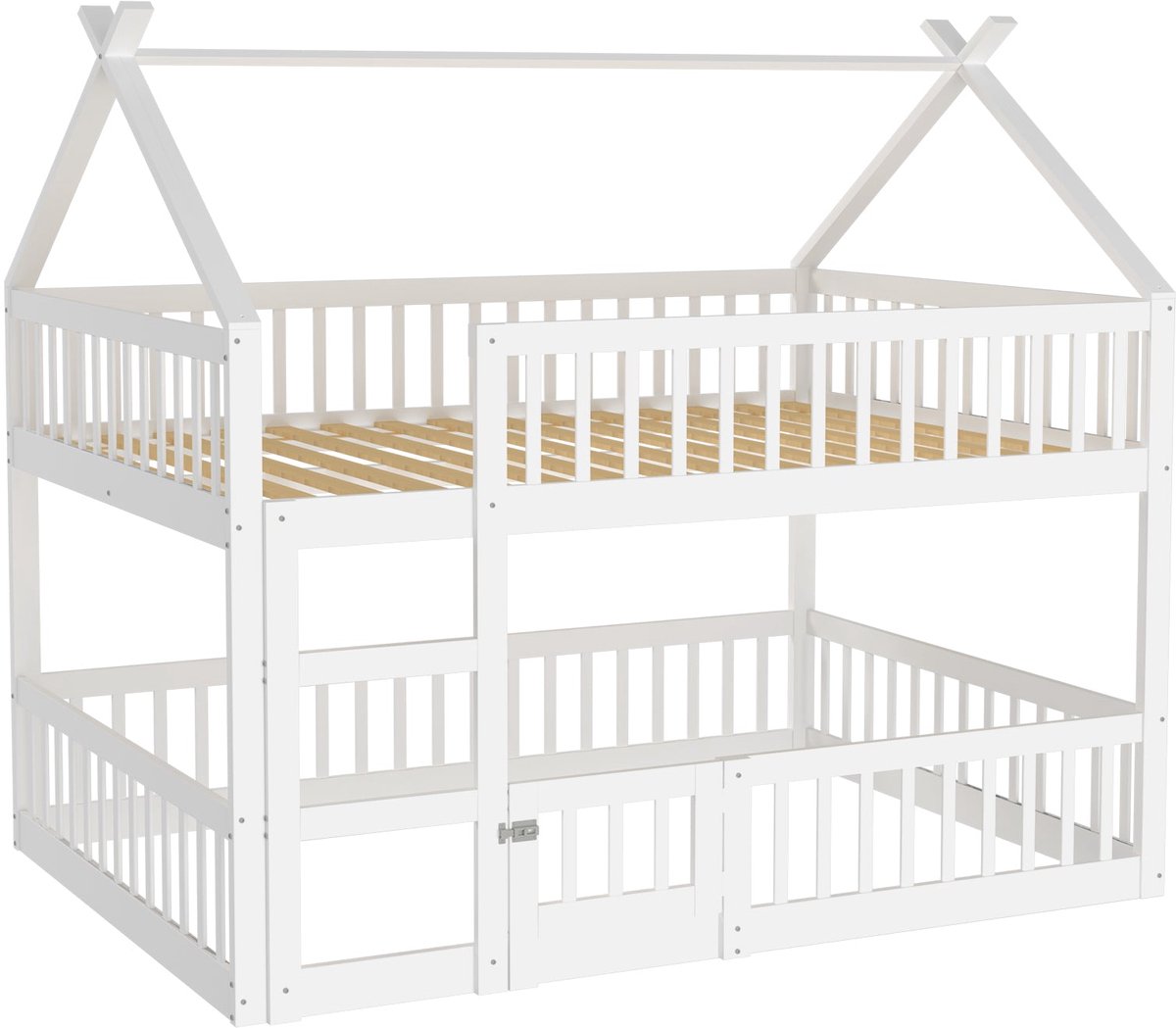 Merax Stapelbed 140x200 cm - Kinder-Familiebed met Trappen - Loft Design - Massief Houten Bedframe - Wit