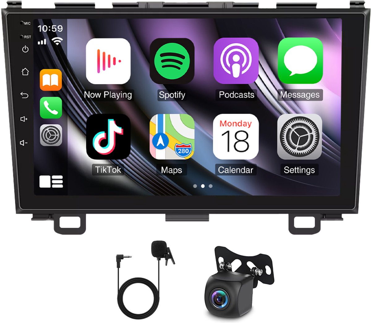 Autoradio -Android 15 9 Inch GPS Navi Geschikt voor Apple CarPlay Android Auto 4GB+64GB WiFi Bluetooth AHD Camera Microfoon Compatibel met Honda CRV 2007-2011 Aftermarket