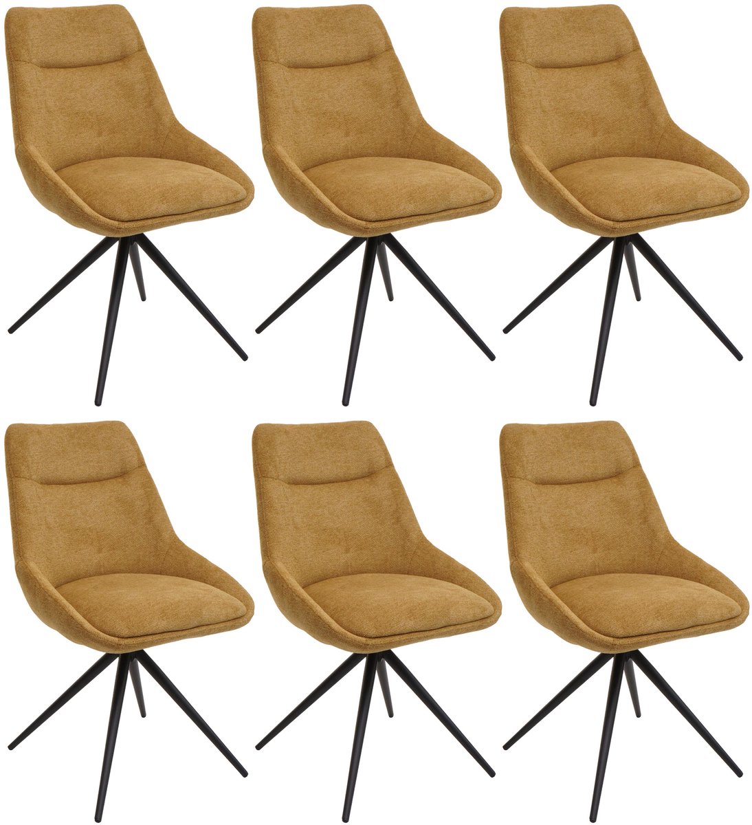 MCW Set van 6 eetkamerstoelen MCW-M65, keukenstoel, leunstoel, draaibaar, automatische positie, metaal, stof/textiel ~ mosterdgeel