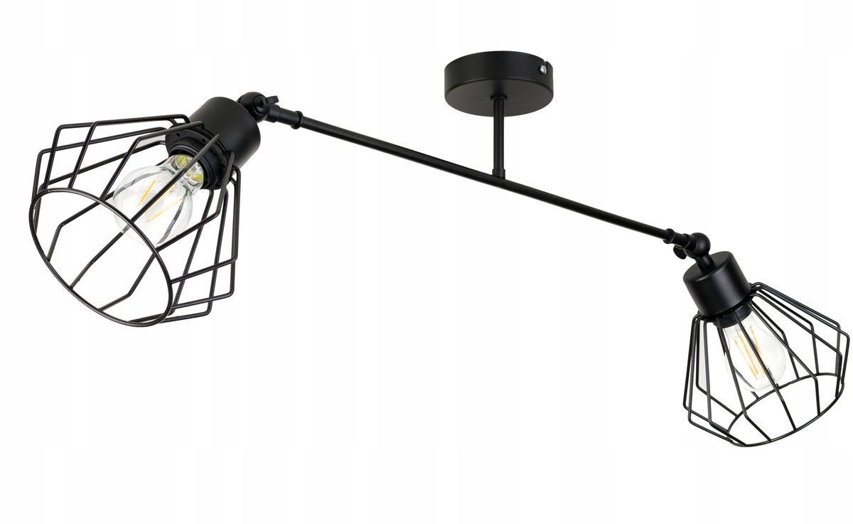Loft Hanglamp met 2 Diamant Draad Kappen, E27, Zwart Metaal