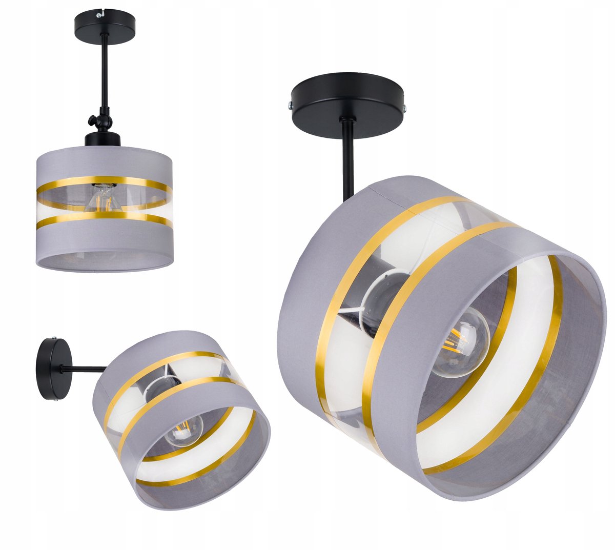 Luxe Wandlamp/Hanglamp met Stoffen Kap, Goud, 20cm