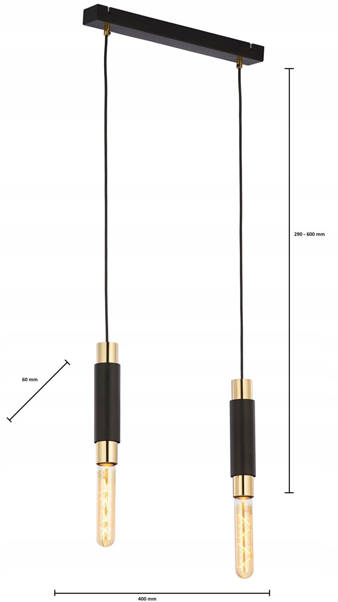 Moderne LILE hanglamp 2-lichts, mat zwart/mess, E27