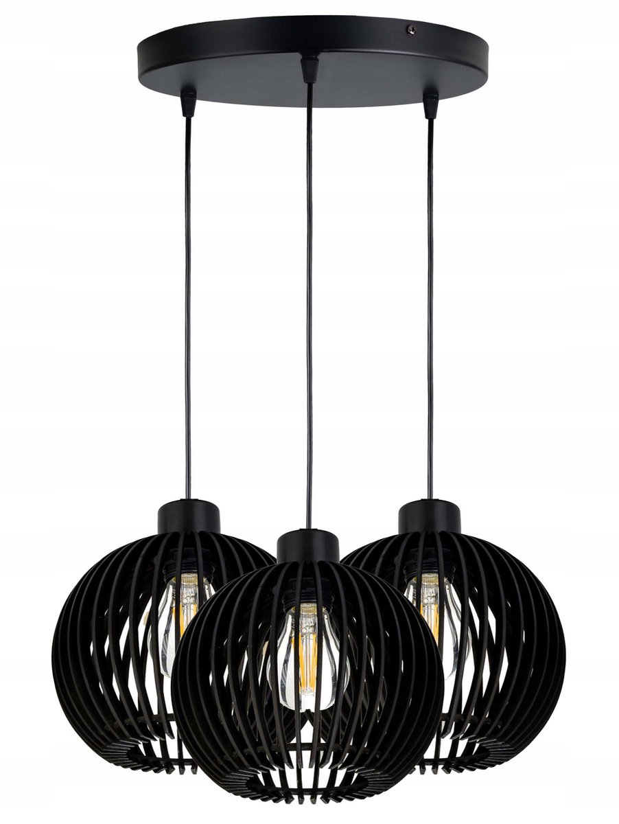 Zwarte Hanglamp Loft met Hout, 3x E27