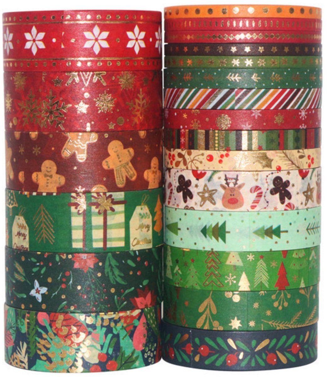 QTTVBTNA 21-delige Kerst Washi Tape Set – Dunne Gouden Masking Tape – Decoratief voor DIY, Journal, Planners, Scrapbook & Cadeauverpakking
