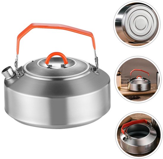 Campingketel - Waterkoker van roestvrij staal 304 - Theeketel voor buiten - Waterkoker voor op het fornuis - 1L - Met handvat - Geschikt voor het koken van water, het maken van koffie, het zetten van thee, het verwarmen van melk of koffie - Zilver — afbeelding 5