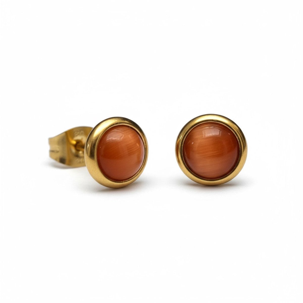 Aramat Jewels | Oorbellen | Kattenoog Oorbellen 8mm – Rood/Oranje Goudkleurig | | | |8mm | Staal | Kinderen, Volwassenen | Verkleurd niet