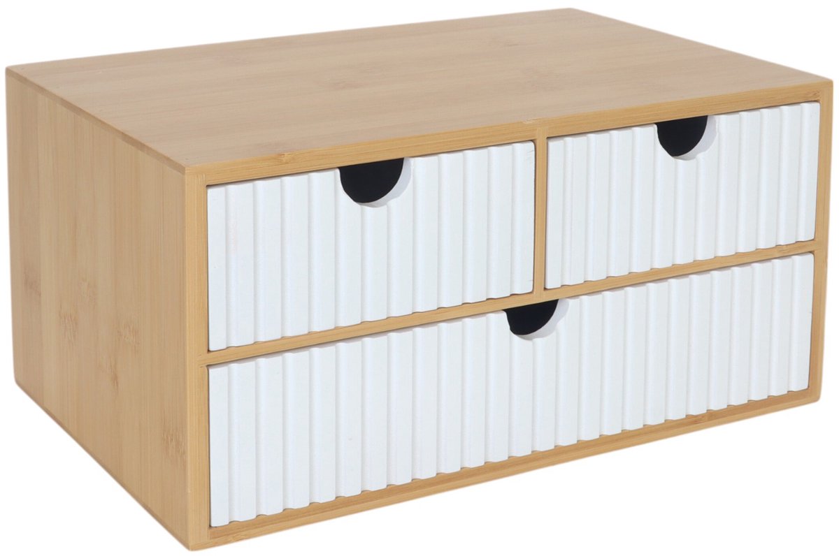 Bureau organizer - met 3 lades - bamboe - mdf - wit-natuur