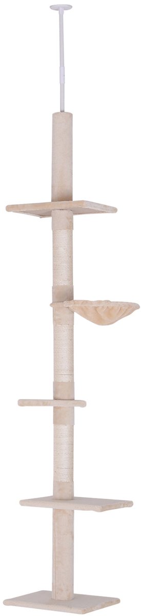 Merax Krabpaal Plafondhoog Verstelbaar – 230 tot 260 cm – Kattenklimboom met Sisal en Pluche – Beige