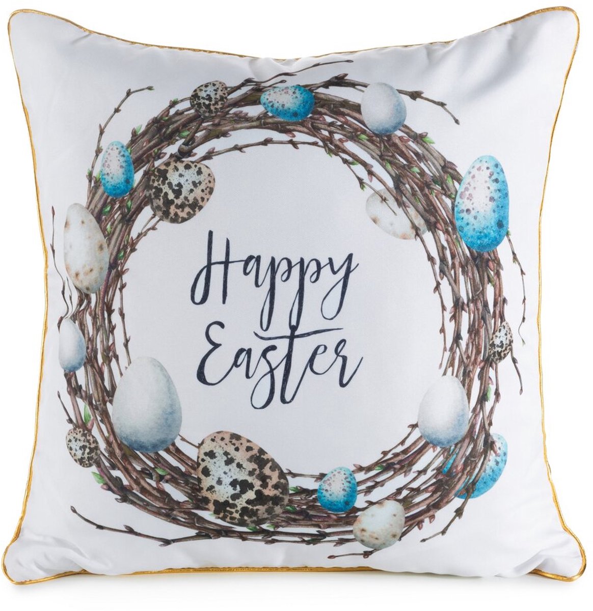 Decoratieve Kussenhoes Wit 45x45cm - Paasdecoratie met Krans