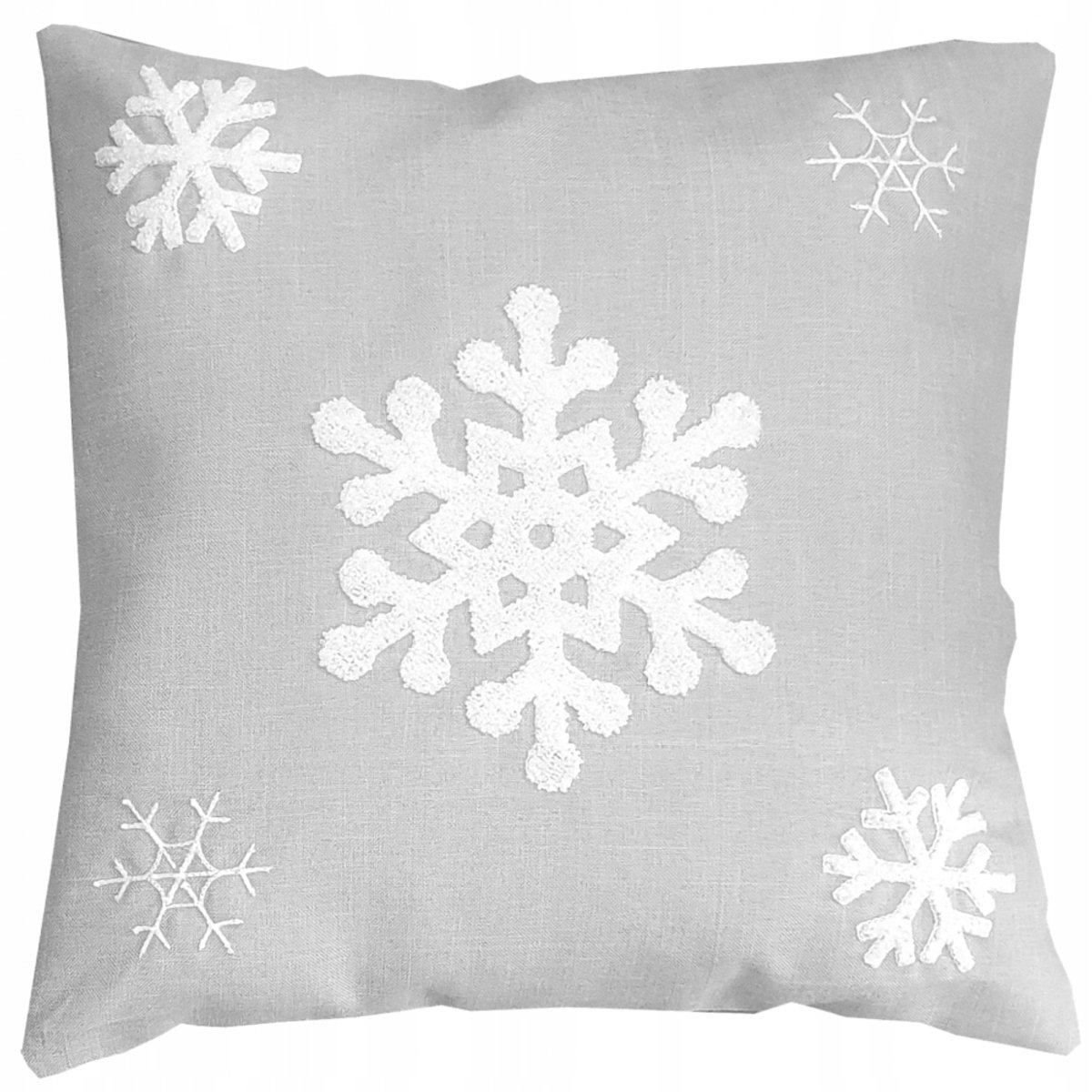 Decoratieve Kussenhoes 40x40cm Grijs met Witte Sneeuwvlokken - Kerst