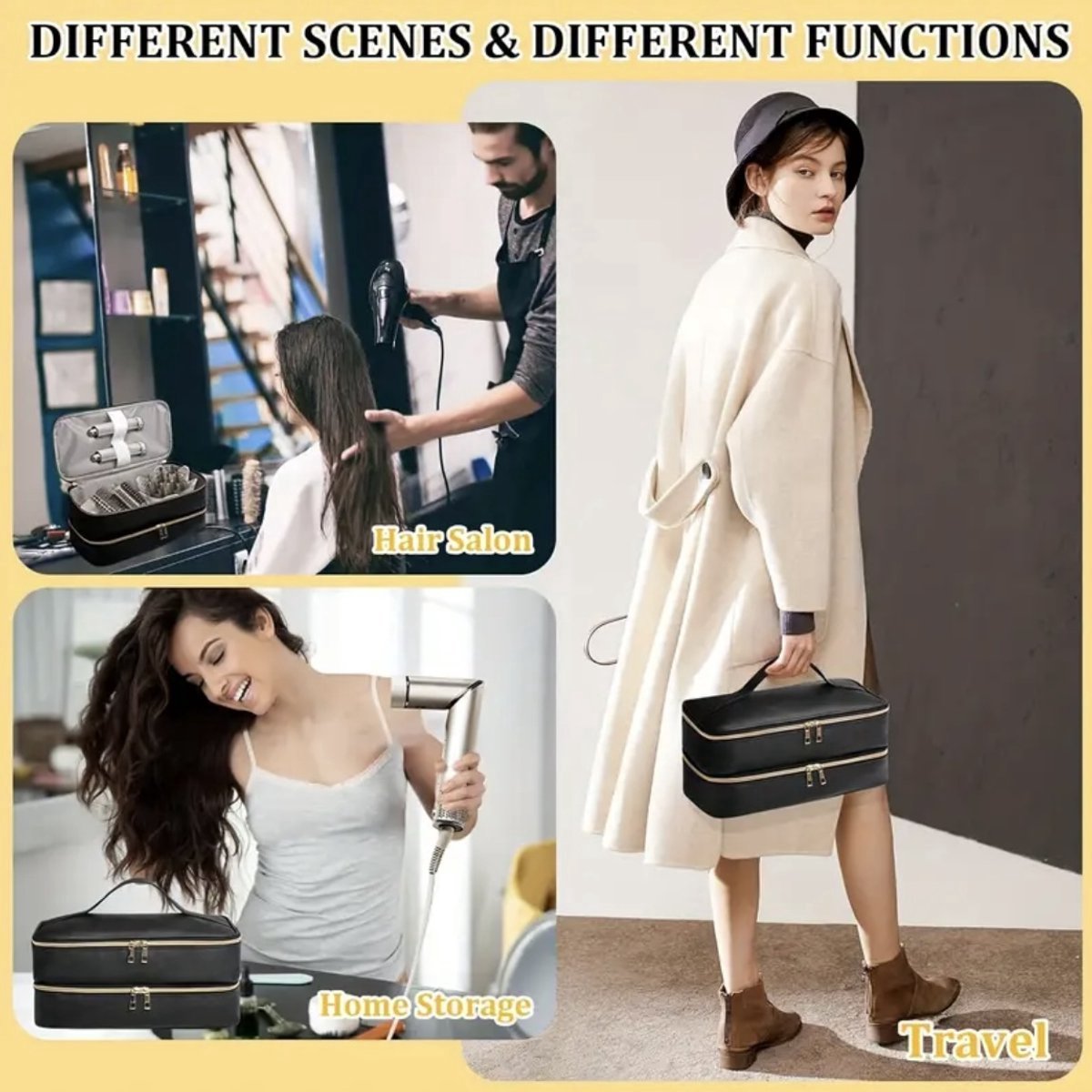 Ultiluxe® Luxe opbergtas fohn borstel - Zwart/goud - Geschikt voor Dyson - Krultang tas, opbergstukken, krulborstel, fohnborstel - Opbergen haar accessoires - Airwrap styler case - Opberger - Haardroger, stijlborstel, stijltang — afbeelding 7
