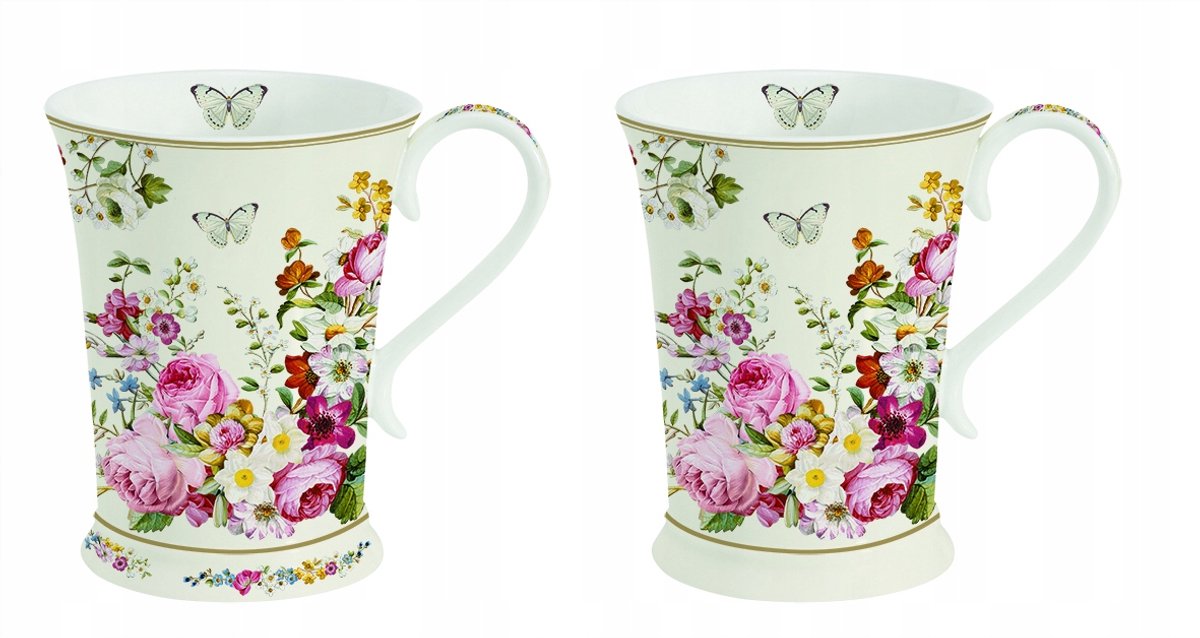 Porseleinen Mokken Set van 2 - Bloemenmotief, 270ml