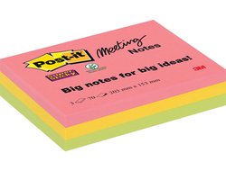 Post-it Super Sticky Meeting Notes, ft 203 x 152 mm, geassorteerde kleuren, 70 vel, pak van 3 blokken