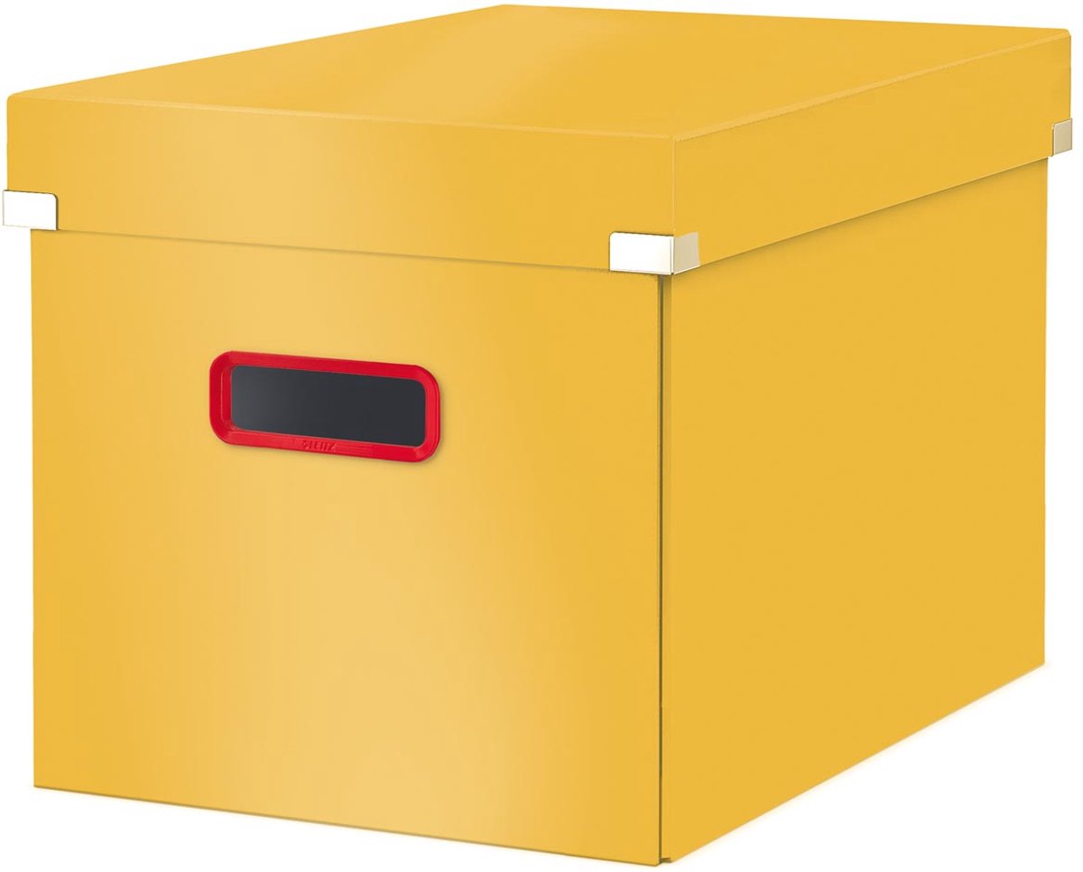 Leitz Click & Store Grote Opbergdoos - 80% Gerecycled Karton - 32 x 31 x 36 Cm (BxHxD) - Opvouwbare Opbergdoos met Deksel - Warm Geel