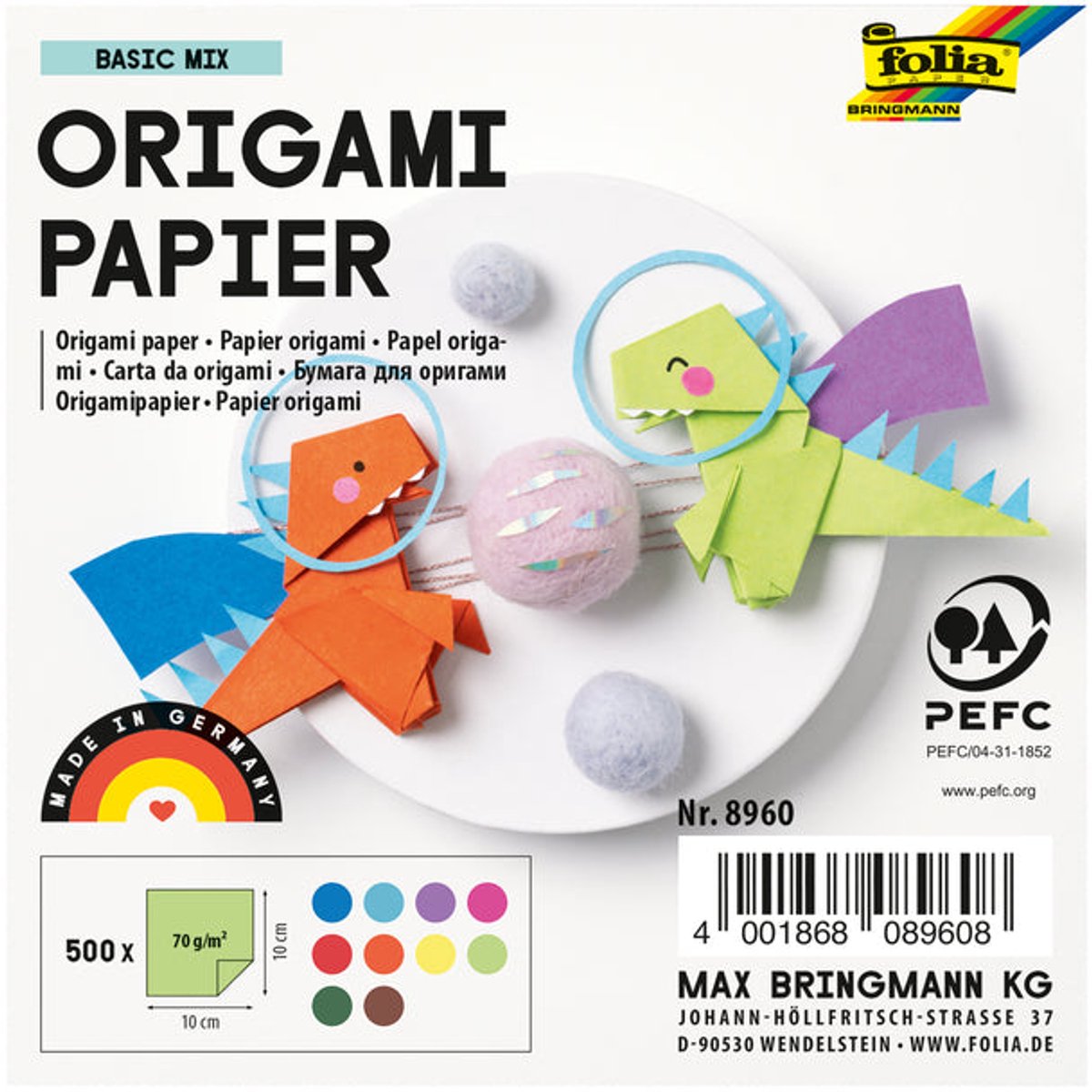 Origami papier Folia 70gr - 10x10cm - pak 500 vel - assorti kleuren — afbeelding 8