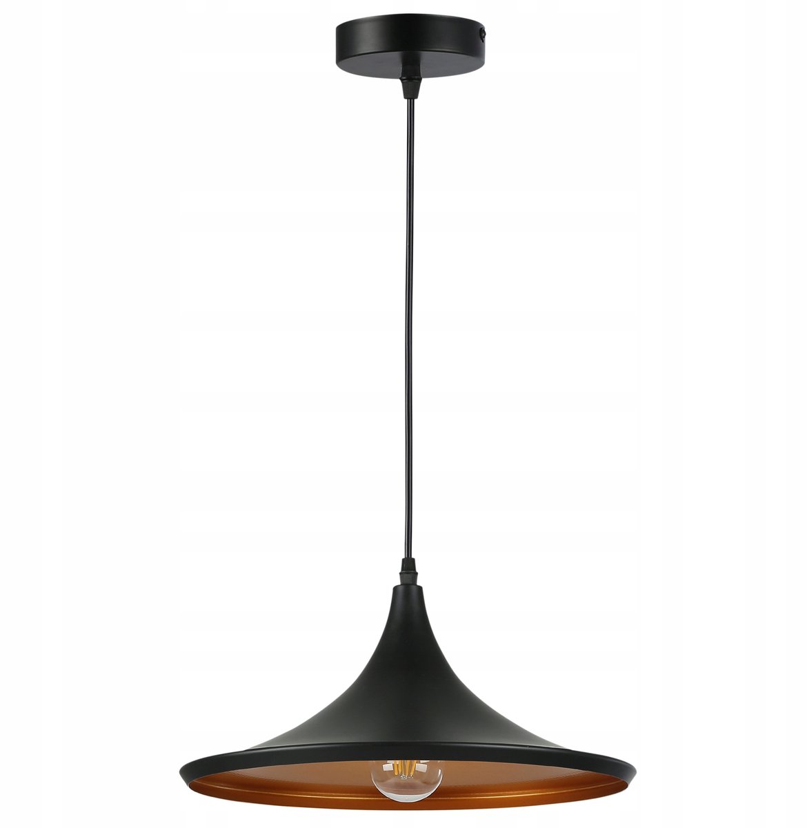 Mezo Hanglamp E27 Zwart Goud Kegel - Moderne Design Plafondlamp