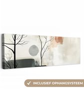 Canvas schilderij 150x50 cm - Exclusieve wanddecoratie Wabi sabi - Beige - Plant - Muurdecoratie woonkamer - Slaapkamer decoratie - Kamer accessoires - Schilderijen op canvas