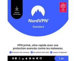 NordVPN Standard - VPN & Cybersecurity Software - 6 Apparaten - 1-jarig Abbonement - PC & Telefoon Download