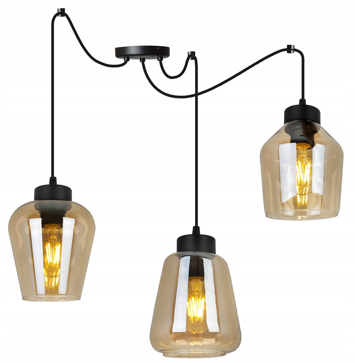 Spider Rijeka Hanglamp Zwart Met Glazen Kap E27