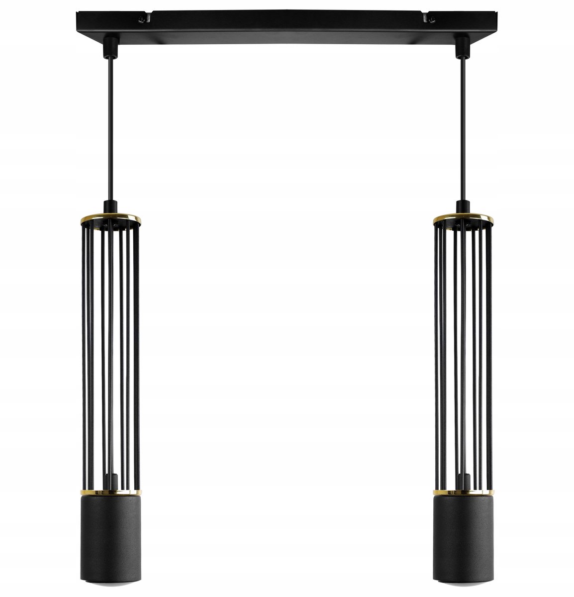 Moderne Zwarte Hanglamp met Gouden Accenten - Stijlvolle Tuba