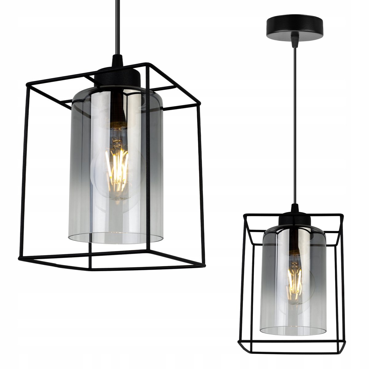 Elegante zwarte hanglamp met glazen kap - HELLA CAGE