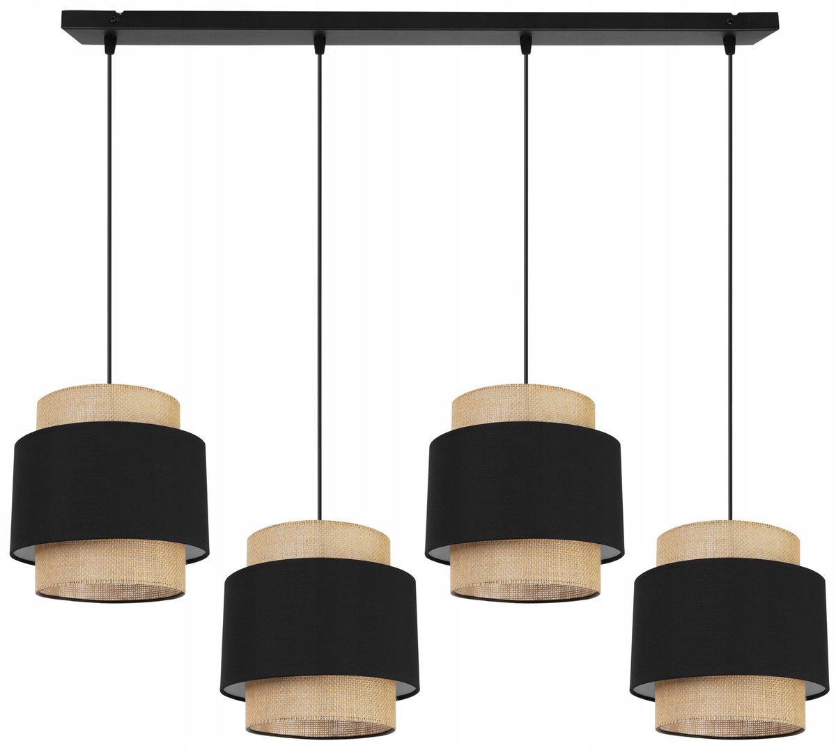 Boho Hanglamp Jute Zwart/Beige - 4xE27 - In hoogte verstelbaar