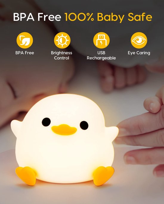 Nachtlicht - sfeerlicht - Cartoon lamp - Oplaadbare bed koplamp - Mood verlichting - Drie versnellingen regeling - bean eend vorm - schattig gastvrij - geschikt voor kinderkamers en kinderkamer - een geweldig cadeau voor kinderen van Merkloos — afbeelding 3