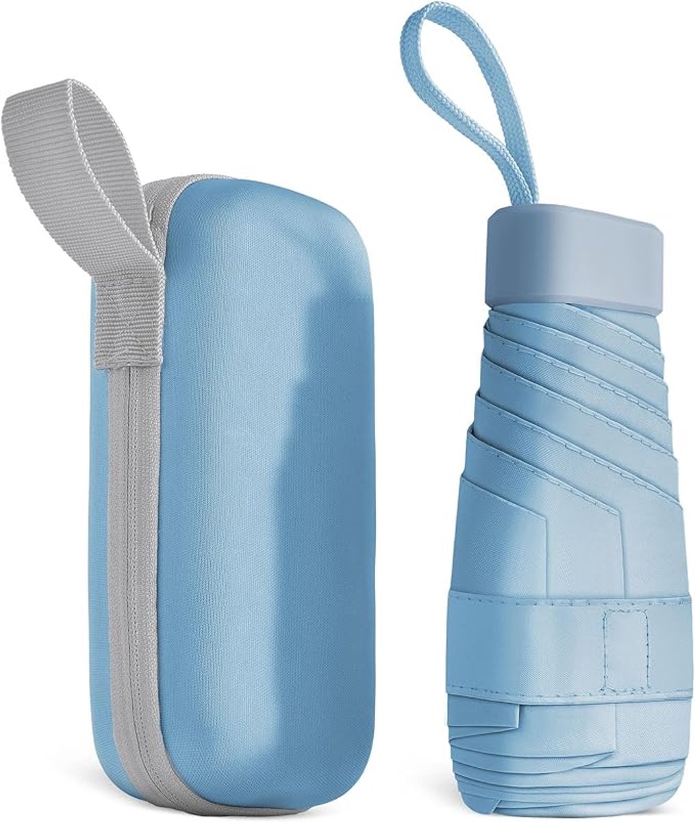 Mini-paraplu - Opvouwbare reisparaplu - Zakparaplu - Ultralicht en draagbaar - Regen- en zonbeschermende paraplu - Met opbergdoos - 1 stuk - Blauw