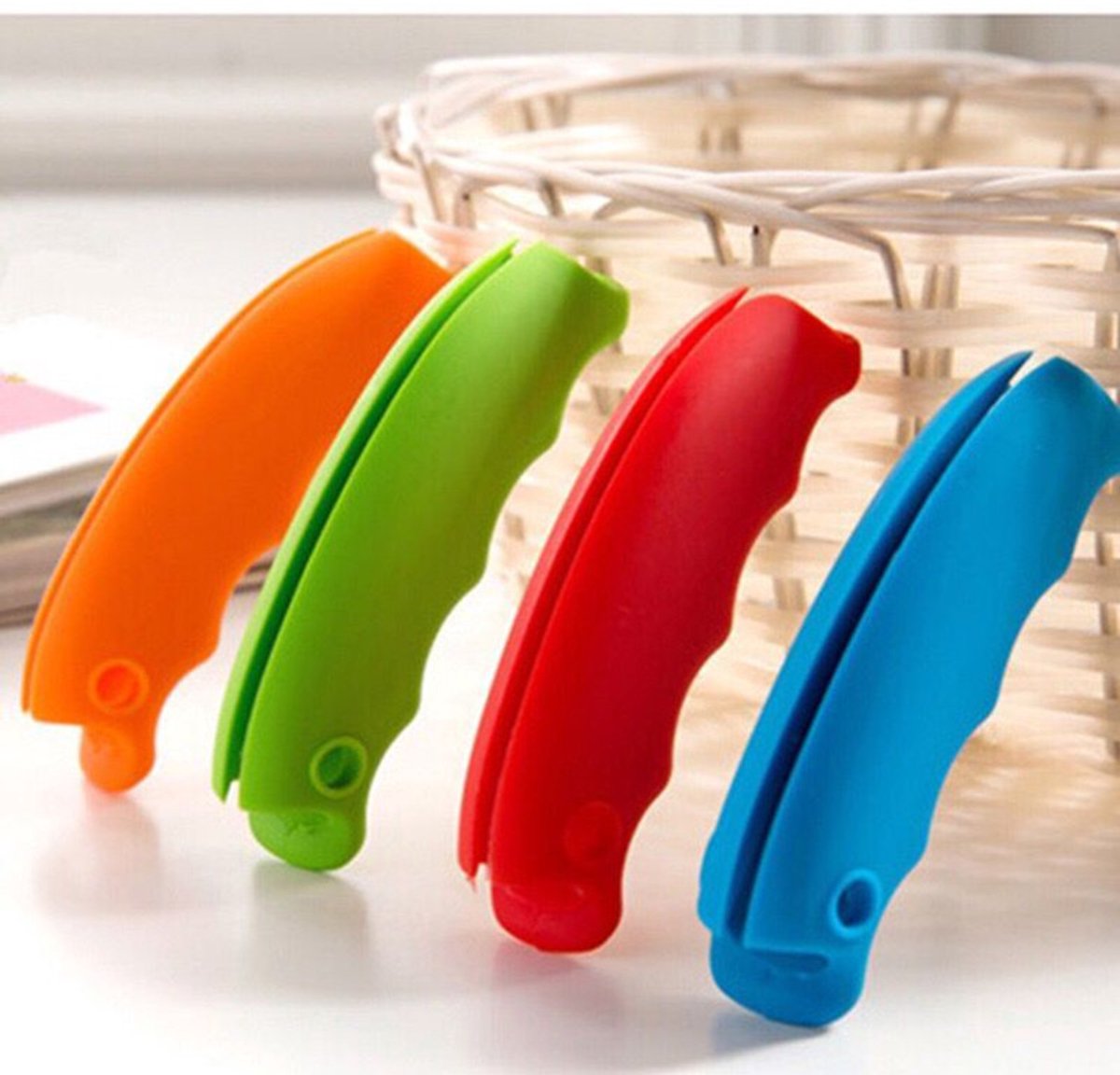 4 stuks siliconen plastic tas handvat siliconen vuilniszak handvat boodschappentas plastic tas boodschappentas 4 kleuren