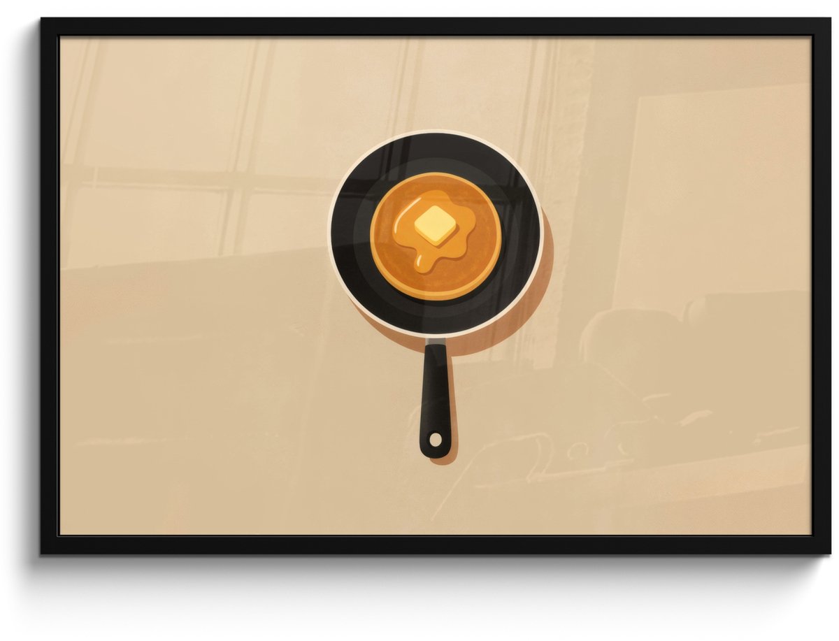 Poster in lijst - Fotolijst 90x60 cm - Posters - Pannenkoek - Koekenpan - Boter - Minimali