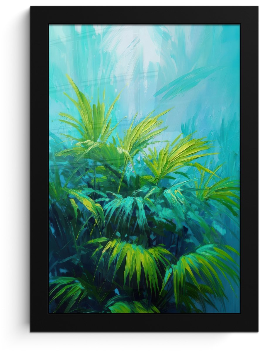 FrameYourWall Poster in lijst - Fotolijst 20x30 cm - Posters - Bladeren - Groen - Schilderij - Abstract - Posterlijst zwart - Decoratie - Wanddecoratie woonkamer - Muurdecoratie slaapkamer